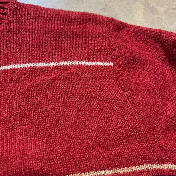 Vintage 80s Unbranded Red Striped Wool Knit Sweater - Picture 2 of 3